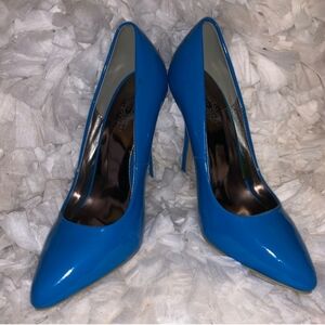 Charles Albert Electric Blue Patent Pointed-Toe Pumps